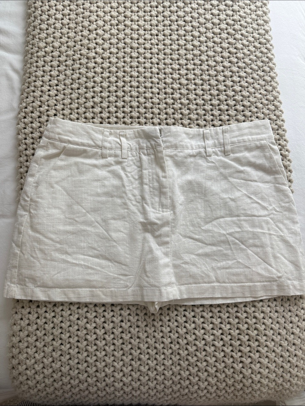 White Fox Linen Mini Skirt with Built-in Shorts in White